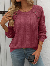 Maroon Ribbed Knit Sweater with Decorative Buttons for Women Cerise