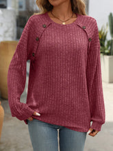 Maroon Ribbed Knit Sweater with Decorative Buttons for Women