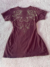 Maroon T Shirt Dress with Silver or Gold Design for Women