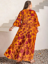 Maroon Tropical Floral Maxi Dress with Lace and Ruffle Detail