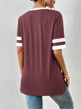 Maroon V-Neck T-Shirt with White Stripes for Women Woman T Shirts