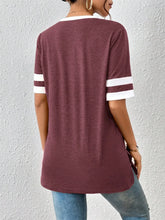 Maroon V-Neck T-Shirt with White Stripes for Women