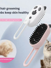 Peine removedor de pelo para mascotas: cepillo panda blanco y rosa con cerdas negras, luz azul