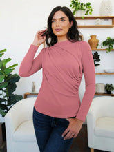 Mauve Draped Long Sleeve Top for Women Dusty Pink
