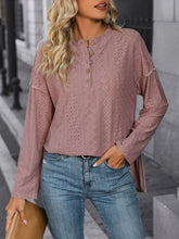 Mauve Eyelet Button Up Long Sleeve Blouse Dusty Pink