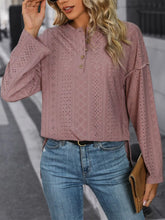 Mauve Eyelet Button Up Long Sleeve Blouse