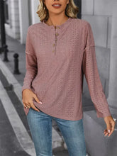 Mauve Eyelet Button Up Long Sleeve Blouse Woman T Shirts