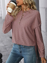 Mauve Eyelet Button Up Long Sleeve Blouse