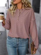 Mauve Eyelet Button Up Long Sleeve Blouse