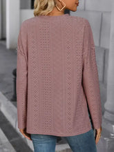 Mauve Eyelet Button Up Long Sleeve Blouse Woman T Shirts