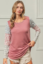 Mauve French Terry Color Block Paisley Triblend Long Sleeve Top