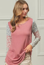 Mauve French Terry Color Block Paisley Triblend Long Sleeve Top