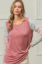 Mauve French Terry Color Block Paisley Triblend Long Sleeve Top
