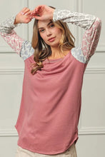 Mauve French Terry Color Block Paisley Triblend Long Sleeve Top MAUVE