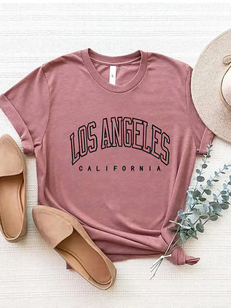 Mauve Los Angeles California Short-Sleeve Polyester T-Shirt for Women Dusty Pink