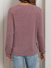 Mauve Ribbed Knit Button Front Long Sleeve Top