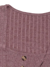 Mauve Ribbed Knit Button Front Long Sleeve Top Woman T Shirts
