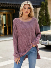 Mauve Ribbed Knit Long Sleeve Sweater for Women