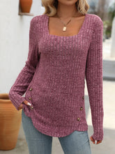 Mauve Ribbed Knit Square Neck Long Sleeve Top Cerise
