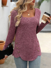 Mauve Ribbed Knit Square Neck Long Sleeve Top
