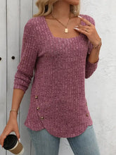 Mauve Ribbed Knit Square Neck Long Sleeve Top Woman T Shirts