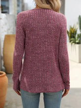 Mauve Ribbed Knit Square Neck Long Sleeve Top Woman T Shirts