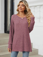 Mauve Ribbed Knit Tunic Top for Women