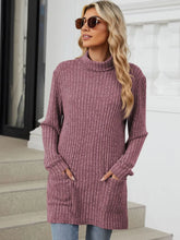 Mauve Ribbed Turtleneck Tunic with Pockets Mauve
