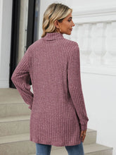 Mauve Ribbed Turtleneck Tunic with Pockets