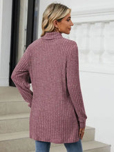 Mauve Ribbed Turtleneck Tunic with Pockets Woman T Shirts