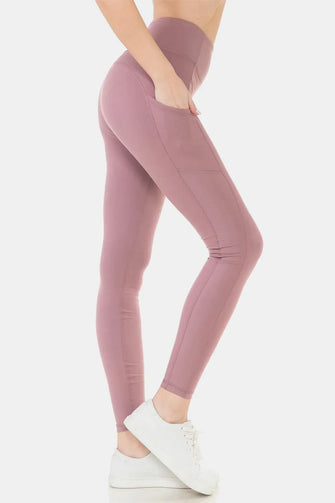 Mauve Wide Waistband High Waist Leggings with Side Pocket Lunar Rock