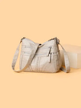 Medium PU leather crossbody shoulder bag in multiple colors with silver textured design