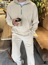 Men Beige Corduroy Tracksuit Set Beige