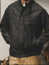 Men Black Leather Bomber Jacket Black