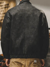 Men Black Leather Bomber Jacket Men Outerwear