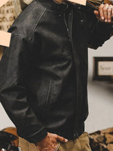 Men Black Leather Bomber Jacket