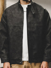 Men Black Leather Bomber Jacket