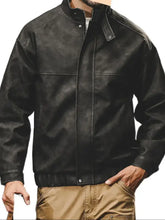 Men Black Leather Bomber Jacket Men Outerwear