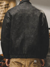 Men Black Leather Bomber Jacket