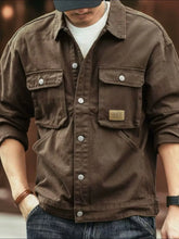 Men Brown Button-Down Jacket with Pockets Coffee Brown