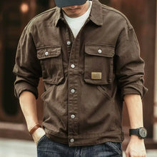 Men Brown Button-Down Jacket with Pockets