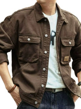 Men Brown Button-Down Jacket with Pockets