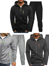 Men Gray Hooded Tracksuit with Orange Accents Two Piece Set