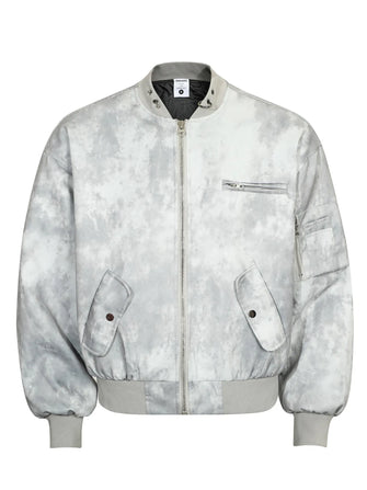 Gray Tie-Dye Patterned Bomber Jacket for Men White