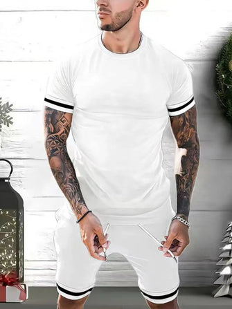 Mens Basic Athletic Two Piece Set with Shorts and T Shirt White