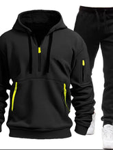 Mens Basic Hoodie and Sweatpants Set Two Piece Polyester Outfit Black
