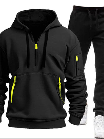 Mens Basic Hoodie and Sweatpants Set Two Piece Polyester Outfit Black