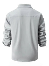 Light grey mens basic long sleeve shirt with chest pockets
