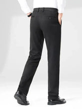 Mens basic style slim fit pants: formal black straight leg trousers