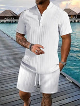 Mens Basic Textured Two Piece Short Set White Mens Sets